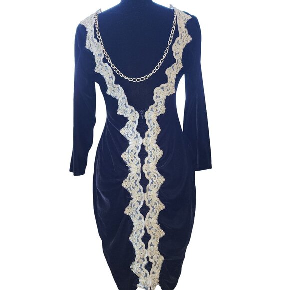 Wow Luxurious Embroidery Velvet Lace Gold Chain Party Prom Runway Designer Dress - Picture 15 of 16